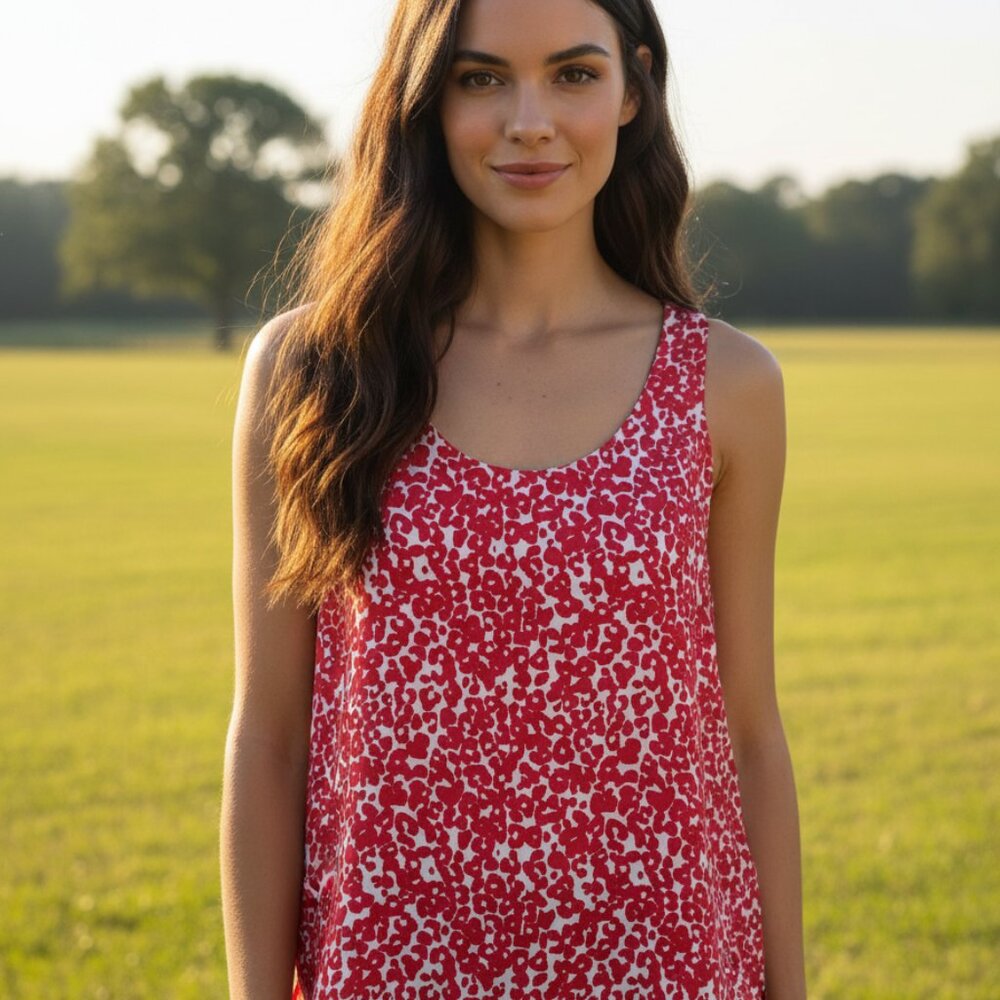 Loft S Pink White Animal Spotted Flowy Tank Top Boho Coastal Casual Office Mod